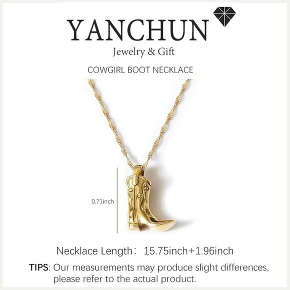 YANCHUN Necklace for Women Gold Charm Cowgirl Hat & Boots for Country Outfits - Picture 7 of 7